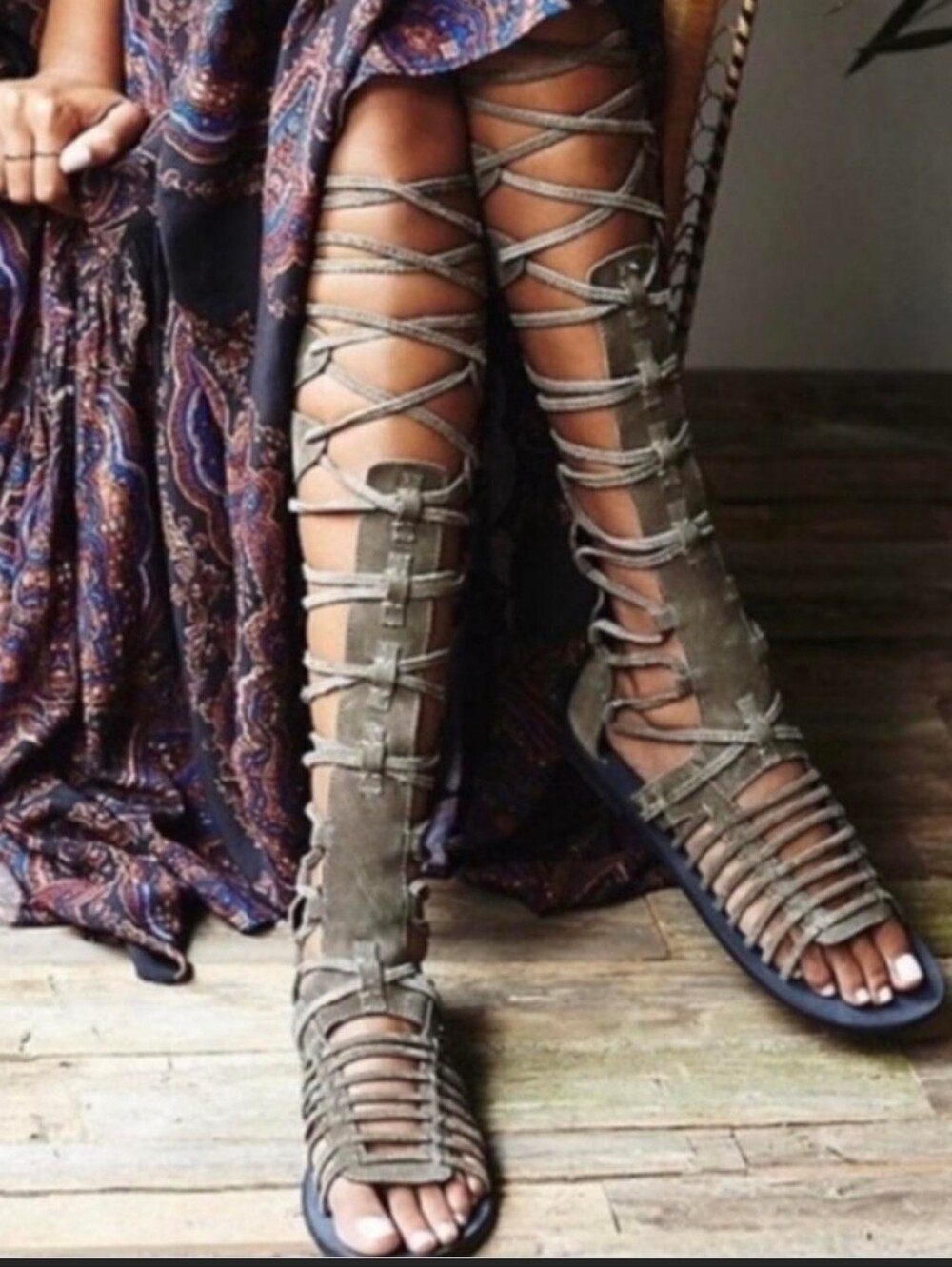 Free People Sun Seeker Gladiator Lace Up Sandals Olive Size 37